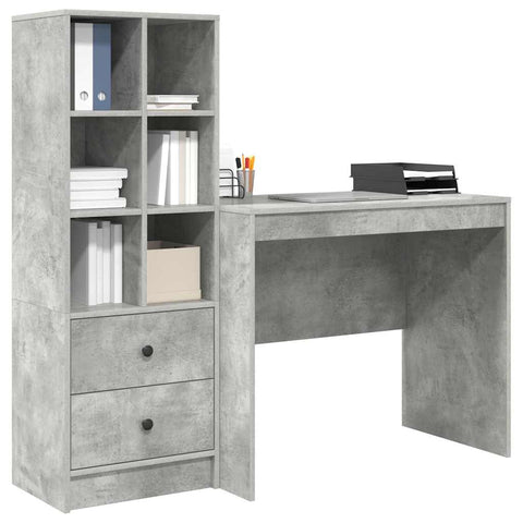 vidaXL Desk with Drawer 2 pcs Concrete Grey