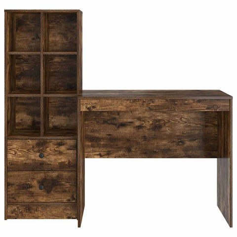 vidaXL Desk with Storage with Drawer 2 pcs Smoked Oak 90 x 50 x 76 cm