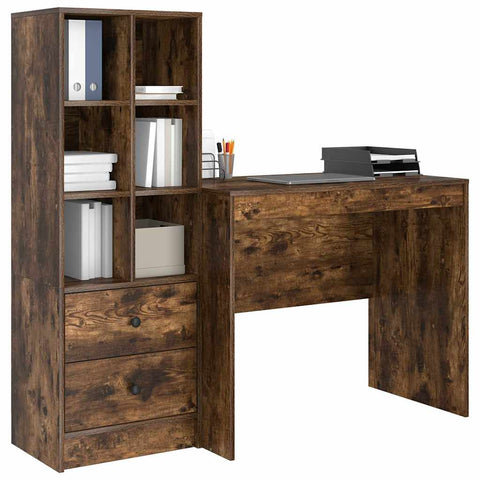 vidaXL Desk with Storage with Drawer 2 pcs Smoked Oak 90 x 50 x 76 cm