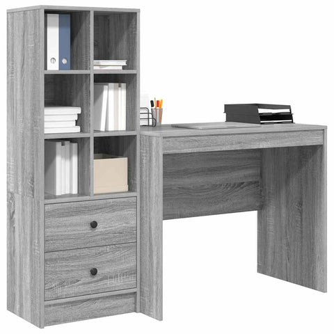 vidaXL Desk with Storage with Drawer 2 pcs Grey sonoma 90 x 50 x 76 cm