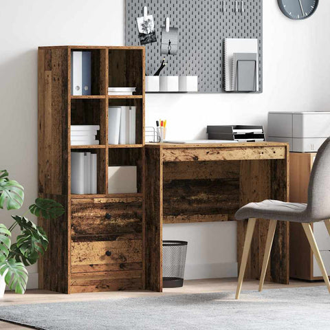 vidaXL Desk with Storage with Drawer 2 pcs Old Wood 90 x 50 x 76 cm