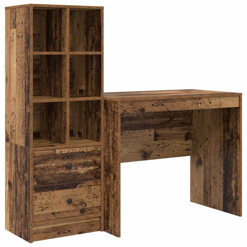 vidaXL Desk with Storage with Drawer 2 pcs Old Wood 90 x 50 x 76 cm
