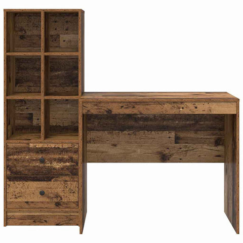 vidaXL Desk with Storage with Drawer 2 pcs Old Wood 90 x 50 x 76 cm