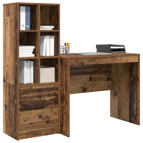 vidaXL Desk with Storage with Drawer 2 pcs Old Wood 90 x 50 x 76 cm