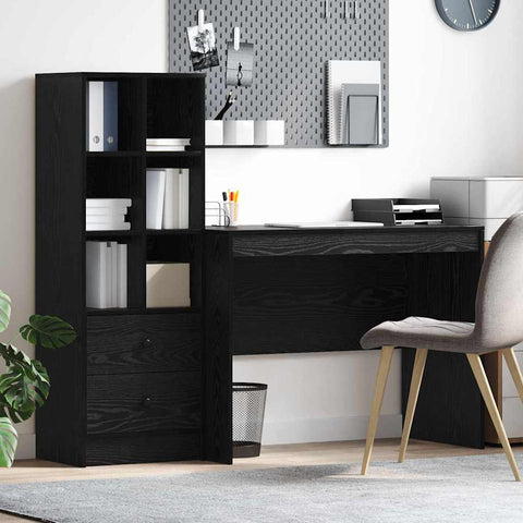 vidaXL Desk with Storage with Drawer 2 pcs Black oak 100 x 50 x 76 cm