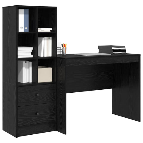 vidaXL Desk with Storage with Drawer 2 pcs Black oak 100 x 50 x 76 cm