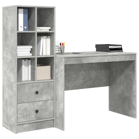 vidaXL Desk with Storage 2 pcs Concrete Grey 100 x 50 x 76 cm