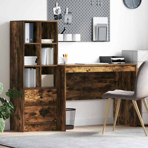 vidaXL Desk with Storage with Drawer 2 pcs Smoked Oak 100 x 50 x 76 cm