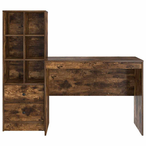 vidaXL Desk with Storage with Drawer 2 pcs Smoked Oak 100 x 50 x 76 cm