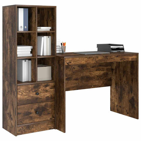 vidaXL Desk with Storage with Drawer 2 pcs Smoked Oak 100 x 50 x 76 cm
