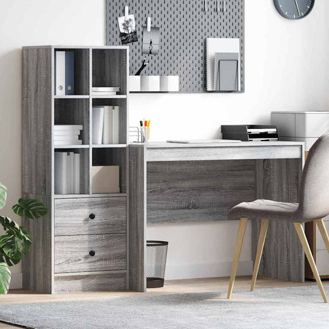 vidaXL Desk with Storage with Shelf 2 pcs Grey sonoma 100 x 50 x 76 cm