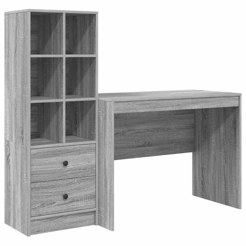 vidaXL Desk with Storage with Shelf 2 pcs Grey sonoma 100 x 50 x 76 cm