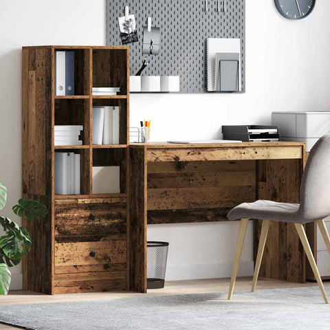 vidaXL Desk with Storage with Drawer 2 pcs Old Wood 100 x 50 x 76 cm