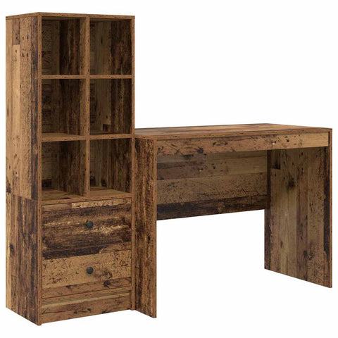 vidaXL Desk with Storage with Drawer 2 pcs Old Wood 100 x 50 x 76 cm