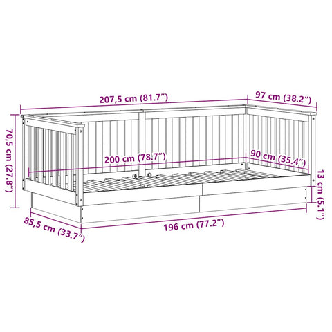 vidaXL Day Bed without Mattress 90x200 cm Solid Wood Pine