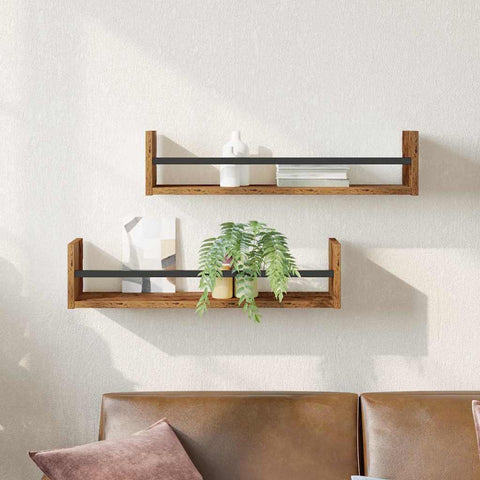 vidaXL Wall Shelf 2 pcs Old wood 60 x 16 x 14 cm Engineered Wood