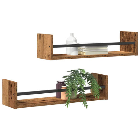 vidaXL Wall Shelf 2 pcs Old wood 60 x 16 x 14 cm Engineered Wood