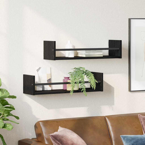 vidaXL Wall Shelf 2 pcs Black oak 60 x 16 x 14 cm Engineered Wood