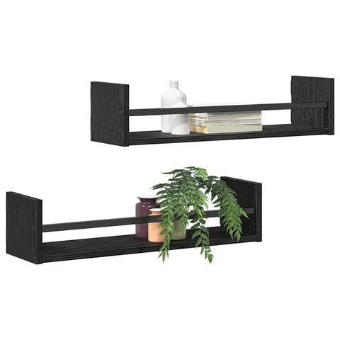vidaXL Wall Shelf 2 pcs Black oak 60 x 16 x 14 cm Engineered Wood