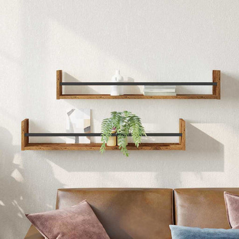 vidaXL Wall Shelf 2 pcs Old wood 80 x 16 x 14 cm Engineered Wood