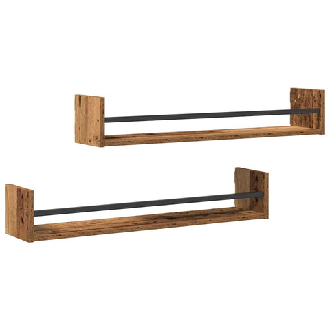 vidaXL Wall Shelf 2 pcs Old wood 80 x 16 x 14 cm Engineered Wood