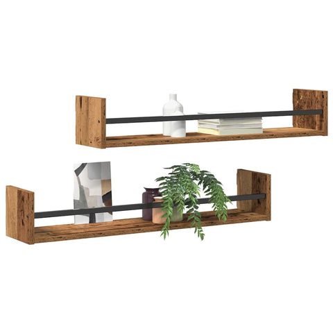 vidaXL Wall Shelf 2 pcs Old wood 80 x 16 x 14 cm Engineered Wood