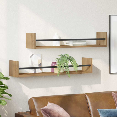 vidaXL Wall Shelf 2 pcs Artisan oak 80 x 16 x 14 cm Engineered Wood