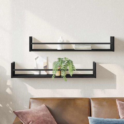 vidaXL Wall Shelf 2 pcs Black oak 80 x 16 x 14 cm Engineered Wood