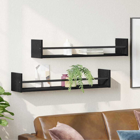 vidaXL Wall Shelf 2 pcs Black oak 80 x 16 x 14 cm Engineered Wood