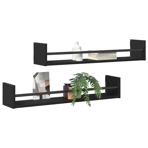 vidaXL Wall Shelf 2 pcs Black oak 80 x 16 x 14 cm Engineered Wood