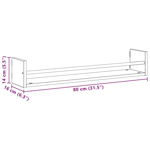 vidaXL Wall Shelf 2 pcs Black oak 80 x 16 x 14 cm Engineered Wood