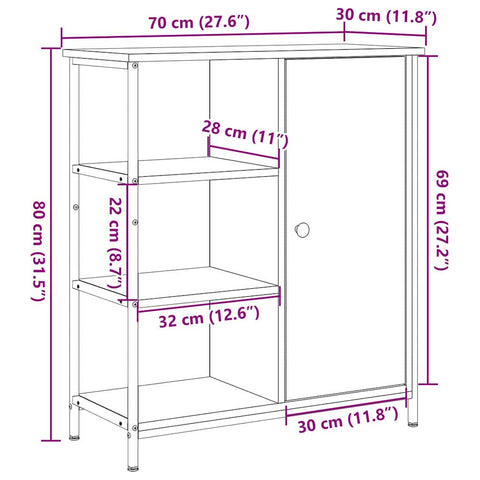 vidaXL Sideboard Black oak 70 x 30 x 80 cm Engineered wood