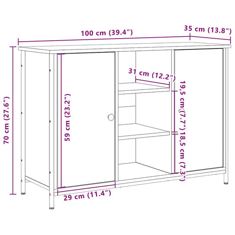 vidaXL Sideboard Old Wood 100x35x70 cm Engineered Wood and Steel