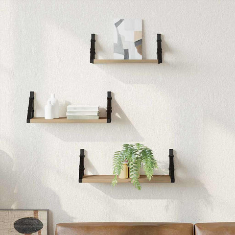 vidaXL 3 Piece Wall Shelf Set Smoked Oak Engineered Wood