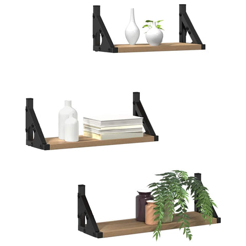 vidaXL 3 Piece Wall Shelf Set Smoked Oak Engineered Wood