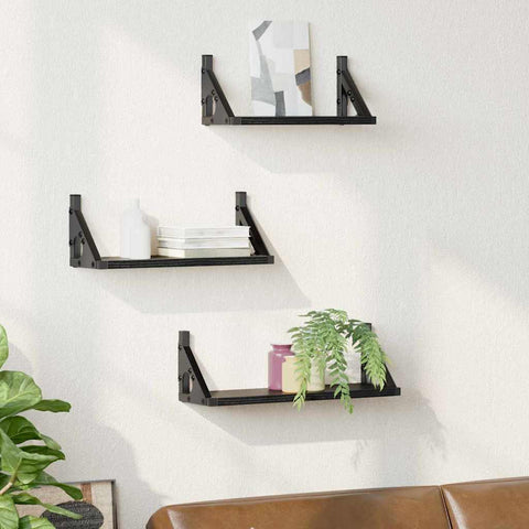 vidaXL 3 Piece Wall Shelf Set Black Oak Engineered Wood