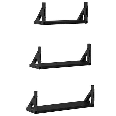 vidaXL 3 Piece Wall Shelf Set Black Oak Engineered Wood