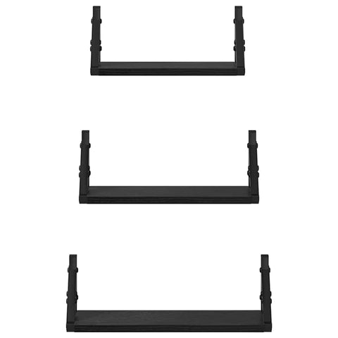 vidaXL 3 Piece Wall Shelf Set Black Oak Engineered Wood