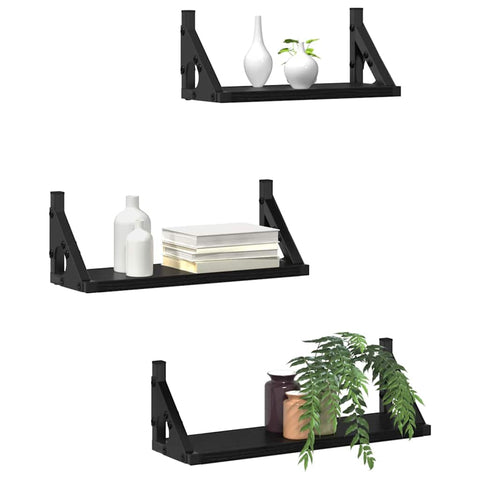 vidaXL 3 Piece Wall Shelf Set Black Oak Engineered Wood