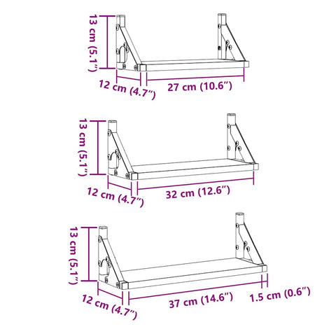 vidaXL 3 Piece Wall Shelf Set Black Oak Engineered Wood