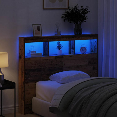 vidaXL Headboard Cabinet with LED Old Wood 120 x 17 x 102 cm