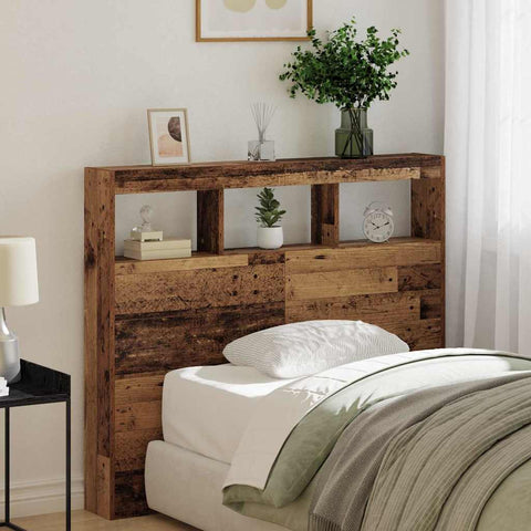 vidaXL Headboard Cabinet with LED Old Wood 120 x 17 x 102 cm