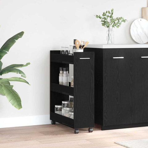 vidaXL Rolling Cabinet Black Oak 60x22x79 cm Engineered Wood