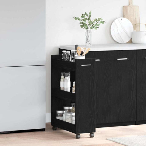 vidaXL Rolling Cabinet Black Oak 60x22x79 cm Engineered Wood