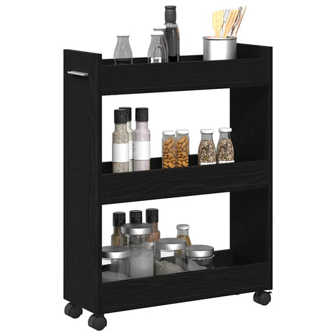 vidaXL Rolling Cabinet Black Oak 60x22x79 cm Engineered Wood