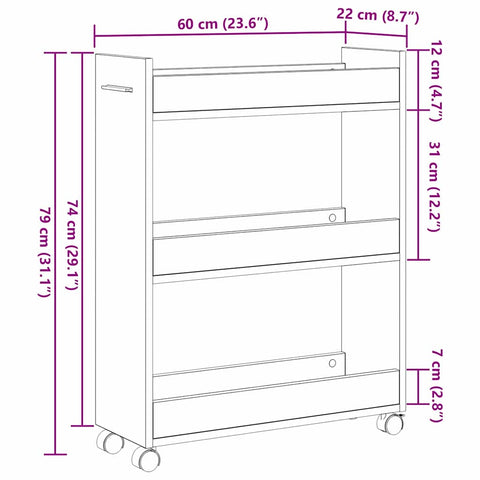 vidaXL Rolling Cabinet Black Oak 60x22x79 cm Engineered Wood