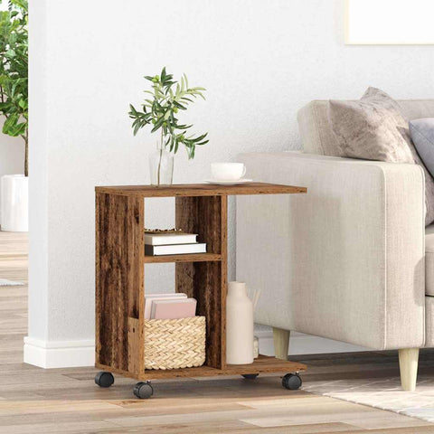 vidaXL Side Table with Wheels - Old Wood, 50x30x55 cm, Engineered Wood