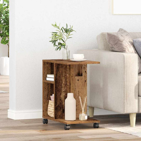 vidaXL Side Table with Wheels - Old Wood, 50x30x55 cm, Engineered Wood