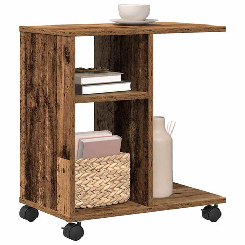 vidaXL Side Table with Wheels - Old Wood, 50x30x55 cm, Engineered Wood