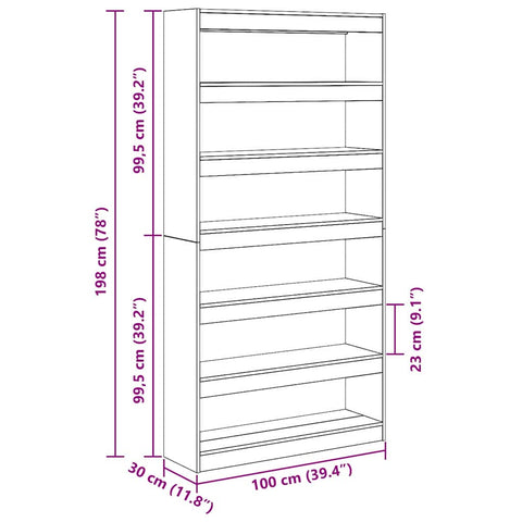 vidaXL Book Cabinet Grey sonoma 100 x 30 x 198 cm Engineered Wood